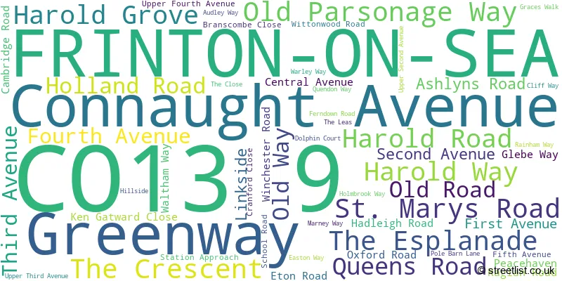 A word cloud for the CO13 9 postcode